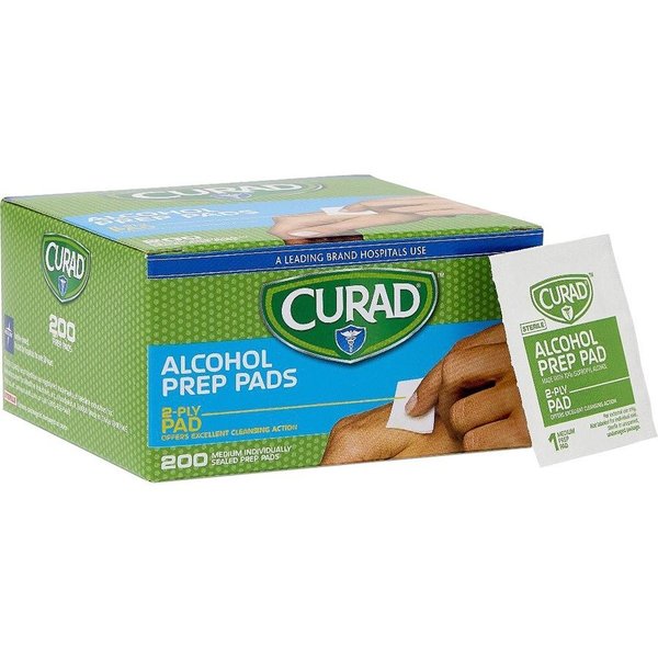 Curad Sterile Alcohol Prep Pads, 1"x1", 200/BX, White/Green, PK200 MIICUR45581RBI
